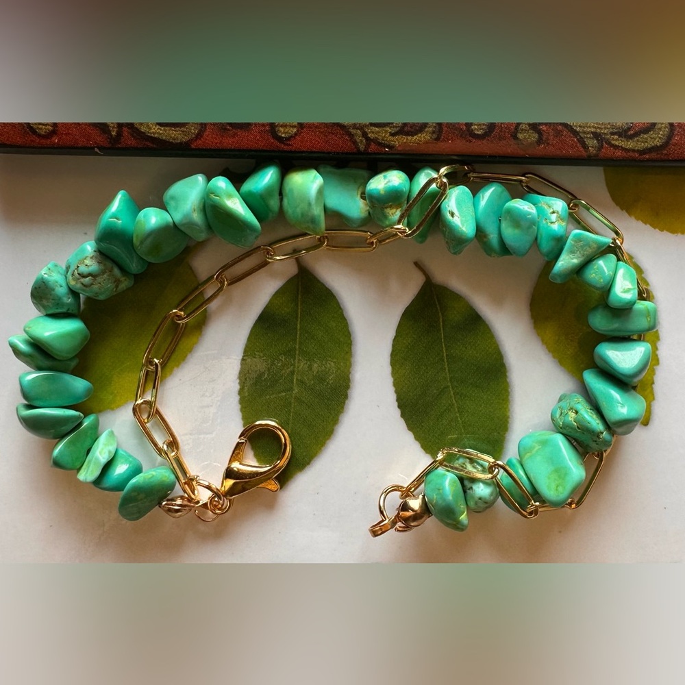 Gold and Turquoise Beaded Bracelet